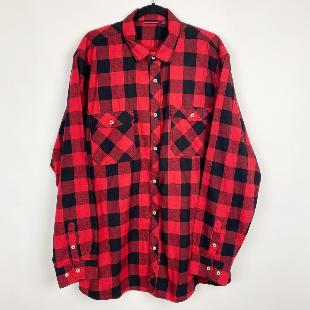 Design In Italy Buffalo Plaid Flannel Button Up Shirt Mens 3XL Red Black